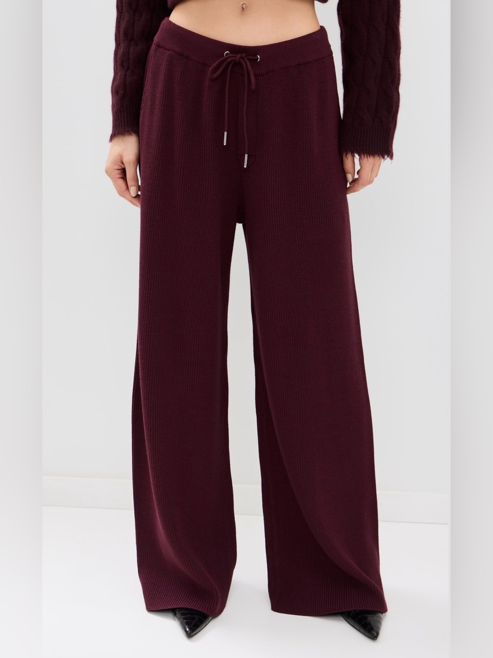SER.O.YA Camila Sweatpants Women's Medium Ribbed Knit Wide Leg Drawstring Merlot